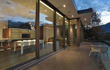 Night view of exotic private home at Lake Wakatipu in New Zealand.